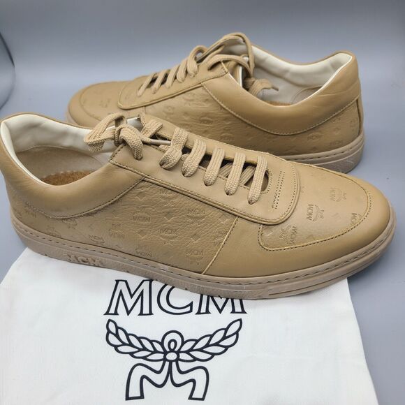 MCM Terrain Visetos Croissant Brown Low Top Logo Leather Sneakers 11 /44 NEW